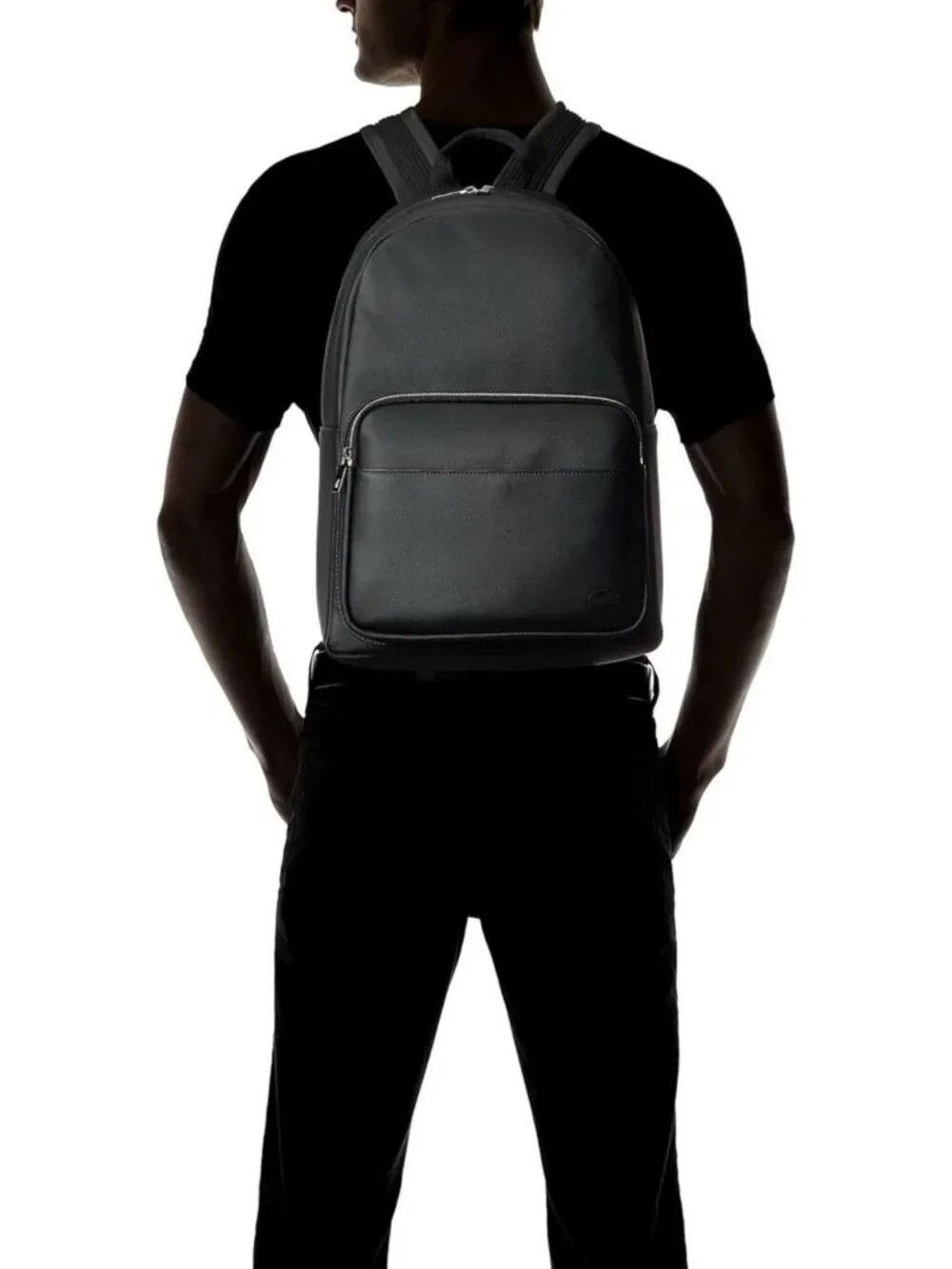 Lacoste Men's Classic Laptop Pocket Backpack, Black Textured Water Resistant
